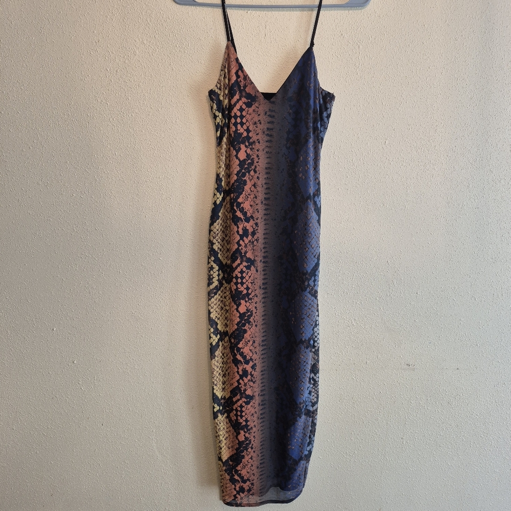 AFRM Multicolor Snake Print Midi Dress